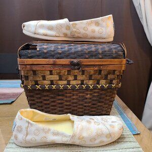 TOMS Women's Alpargata Natural Gold Foil Sunny Days Flat Slip-On Shoes Size 9